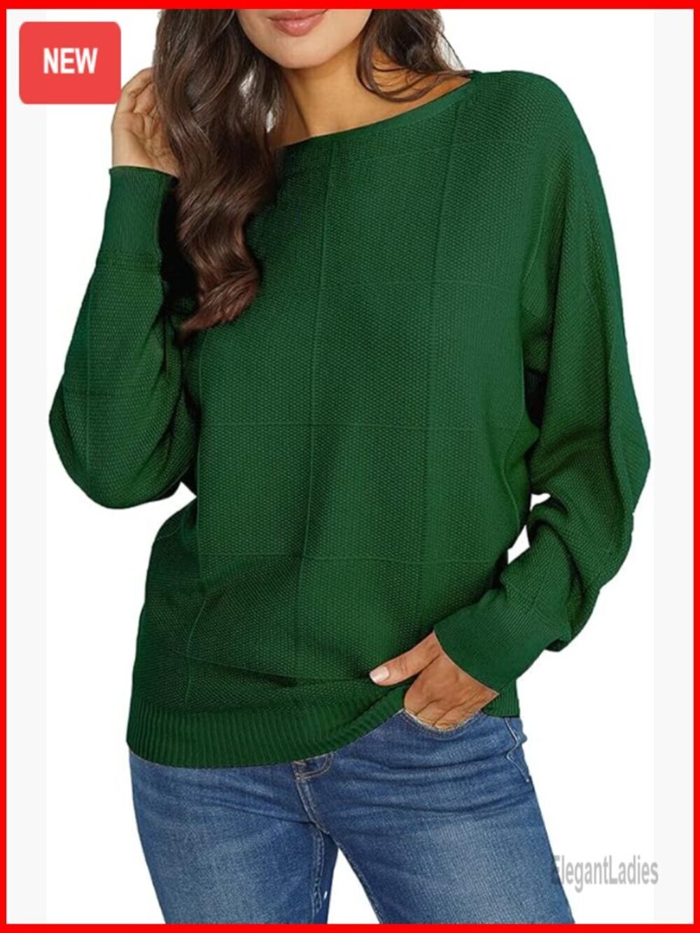 Soft Knitted Batwing Sweater Pullover Dolman Sleeve Loose Fit